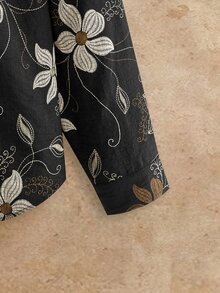 HIMLAND 男士長袖襯衫，黑色花卉鈕扣開襟，復古熱帶花卉印花，波希米亞風男裝，海灘度假度假風，休閒上衣秋季 - 黑色 - 查看 5
