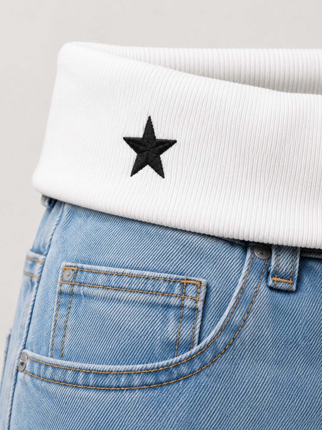 Light Wash Denim Knit Foldover Wide Leg Jorts, view 6