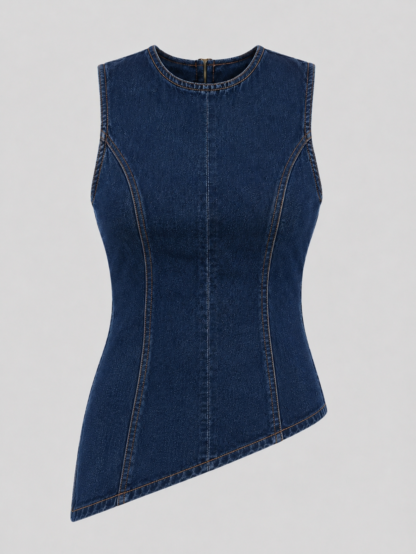 Denim Sleeveless Asymmetric Open Back Top, view 7