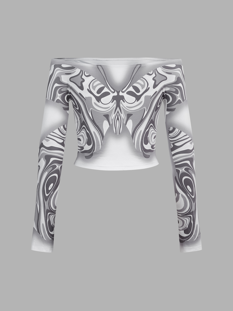 Y2k Spring Slim Fit Butterfly Printed Off-Shoulder Women's T-Shirt With Illusion Liquid Design