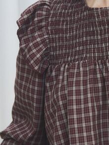 Nöista Model A-Line, Kotak-kotak Burgundy, Berkerut, Bergelombang, Model A-Line Longgar, Awet Muda. Pakaian Kasual Lembut, Liburan, Tampilan Romantis Musim Gugur Musim Dingin. - Rust Brown - View 9