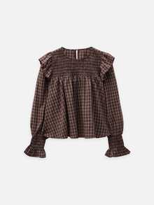 Nöista Model A-Line, Kotak-kotak Burgundy, Berkerut, Bergelombang, Model A-Line Longgar, Awet Muda. Pakaian Kasual Lembut, Liburan, Tampilan Romantis Musim Gugur Musim Dingin. - Rust Brown - View 7