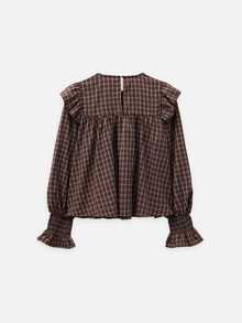 Nöista Model A-Line, Kotak-kotak Burgundy, Berkerut, Bergelombang, Model A-Line Longgar, Awet Muda. Pakaian Kasual Lembut, Liburan, Tampilan Romantis Musim Gugur Musim Dingin. - Rust Brown - View 8