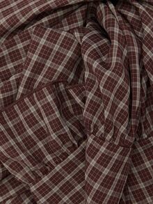 Nöista Model A-Line, Kotak-kotak Burgundy, Berkerut, Bergelombang, Model A-Line Longgar, Awet Muda. Pakaian Kasual Lembut, Liburan, Tampilan Romantis Musim Gugur Musim Dingin. - Rust Brown - View 10