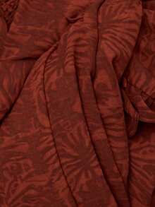 Nöista Rust Brown Paisley Mini Dress With Ruffle Neckline, Puff Sleeves And Fitted Cuffs. A Cute, Elegant Vintage Style For Fall And Going Out Party Everyday - Redwood - View 12