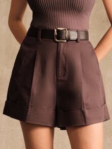 Anewsta Essential Fashionable & Elegant Solid Color Wide Leg Shorts, Suitable For Commuting, Going Out, Festivals, Summer For Women, Autumn/Fall - Coffee Brown - View 6