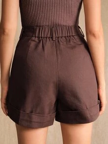Anewsta Essential Fashionable & Elegant Solid Color Wide Leg Shorts, Suitable For Commuting, Going Out, Festivals, Summer For Women, Autumn/Fall - Coffee Brown - View 2
