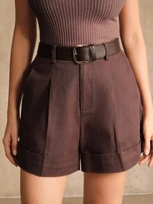 Anewsta Essential Fashionable & Elegant Solid Color Wide Leg Shorts, Suitable For Commuting, Going Out, Festivals, Summer For Women, Autumn/Fall - Coffee Brown - View 3