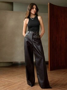 Anewsta Essential Maillard Fashionable Vintage Washed-Out Women Long Pants - Black - View 5