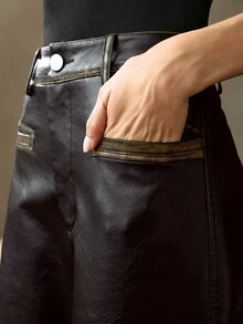 Anewsta Essential Maillard Fashionable Vintage Washed-Out Women Long Pants - Black - View 3