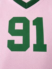 Zerodot Women Cropped Graphic Print Colorblock T-Shirt Jersey Casual Daily Spring Fall Back To School - Pink - View 7