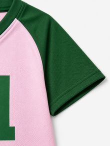 Zerodot Women Cropped Graphic Print Colorblock T-Shirt Jersey Casual Daily Spring Fall Back To School - Pink - View 6