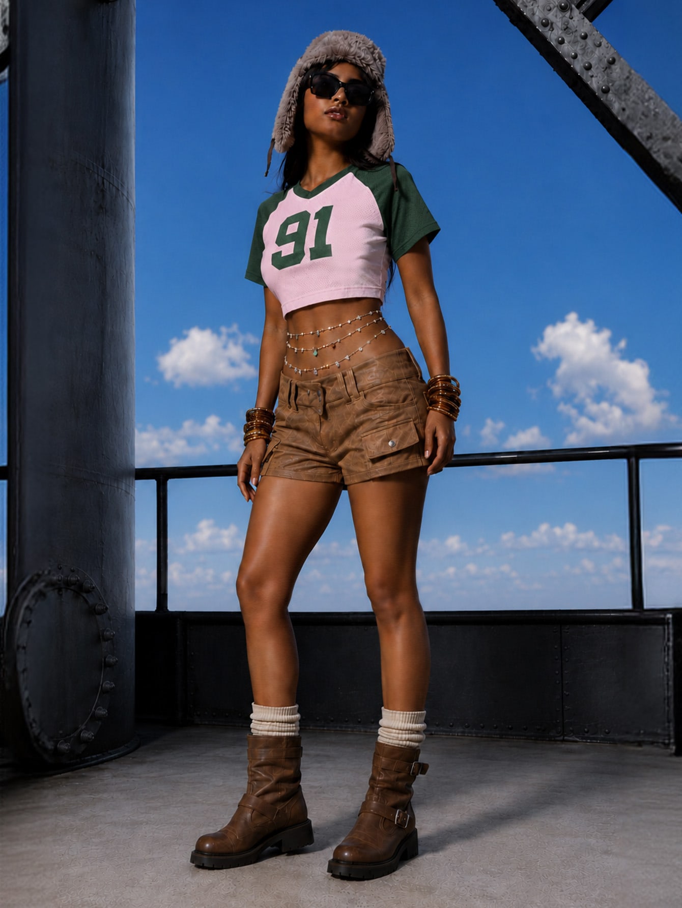 Cropped Graphic Print Colorblock T-Shirt Jersey, view 4