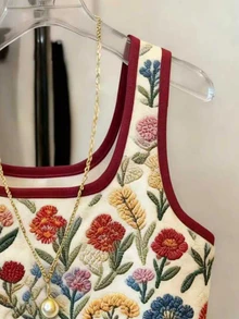 SHEIN Best-Selling Printed Fitted Tank Top For Women Brunch Vacation Beige Summer Cottage Cutecore - Multicolor - View 5