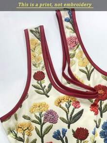SHEIN Best-Selling Printed Fitted Tank Top For Women Brunch Vacation Beige Summer Cottage Cutecore - Multicolor - View 3