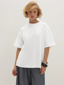 MUSEYN White Jersey Oversized Fit Crew Neck Short Sleeve Basic T-Shirt Versatile  Everyday Casual Fall Fashion - White - View 1