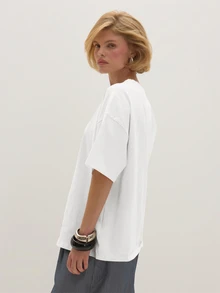 MUSEYN White Jersey Oversized Fit Crew Neck Short Sleeve Basic T-Shirt Versatile  Everyday Casual Fall Fashion - White - View 3