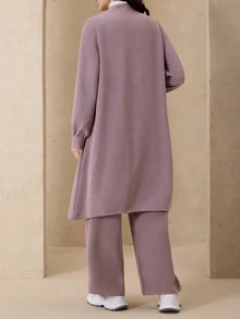 Modelyn Fitted Elegant Solid Color Zipper Long Sleeve Outerwear Arabic Style Women Outfit, Autumn/Winter Fall - Purple - View 2