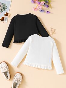 Elladie kids 2pcs/Set Young Girls Solid Color Long Sleeve Knitted Jacket, Minimalist Style Coat, Suitable For Casual Wear In Spring And Summer Fall Winter - Multicolor - View 3