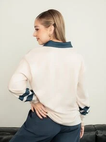 Ximena Robles Ximena Robles 女式休闲 Polo 领数字印花落肩长袖上衣 - 彩色 - 查看 2