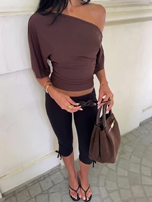 Aloruh 女款優雅可愛休閒性感中腰修身中長褲七分褲內搭褲 春夏度假海灘約會日常派對黑色 - 黑色 - 查看 2