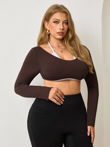 SHEIN Velisys Sweatshirt Olahraga Kasual Lengan Panjang 2 in 1 Ukuran Plus Wanita untuk Musim Gugur - MultiWarna - View 3