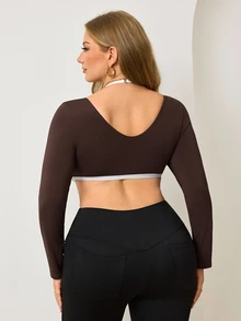 SHEIN Velisys Sweatshirt Olahraga Kasual Lengan Panjang 2 in 1 Ukuran Plus Wanita untuk Musim Gugur - MultiWarna - View 2