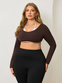 SHEIN Velisys Sweatshirt Olahraga Kasual Lengan Panjang 2 in 1 Ukuran Plus Wanita untuk Musim Gugur - MultiWarna - View 4