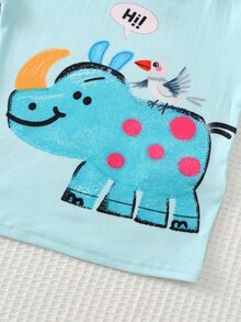 Cozy Pixies Baby Boy Snug Fit Pajama Set, Cartoon Pattern Knitted Soft Crew Neck Long Sleeve Pullover Top And Elastic Waist Long Pants, Tight Fit Loungewear - Green - View 3