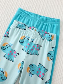 Cozy Pixies Baby Boy Snug Fit Pajama Set, Cartoon Pattern Knitted Soft Crew Neck Long Sleeve Pullover Top And Elastic Waist Long Pants, Tight Fit Loungewear - Green - View 5