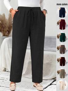 EMERY ROSE Plus Size Women's Casual Everyday Black Long Pants (With Pockets), Suitable For Spring, Summer, Autumn And Vacation Wear Fall - Black - View 1
