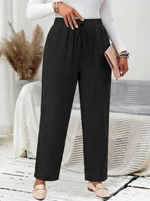 EMERY ROSE Plus Size Women's Casual Everyday Black Long Pants (With Pockets), Suitable For Spring, Summer, Autumn And Vacation Wear Fall - Black - View 6