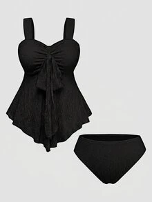 Sweetra Summer Sweet Cute Romantic Lace Vacation Beach Seaside Women Plus Size Tank Bikini Romantic Vacation Swimsuit - Black - View 1