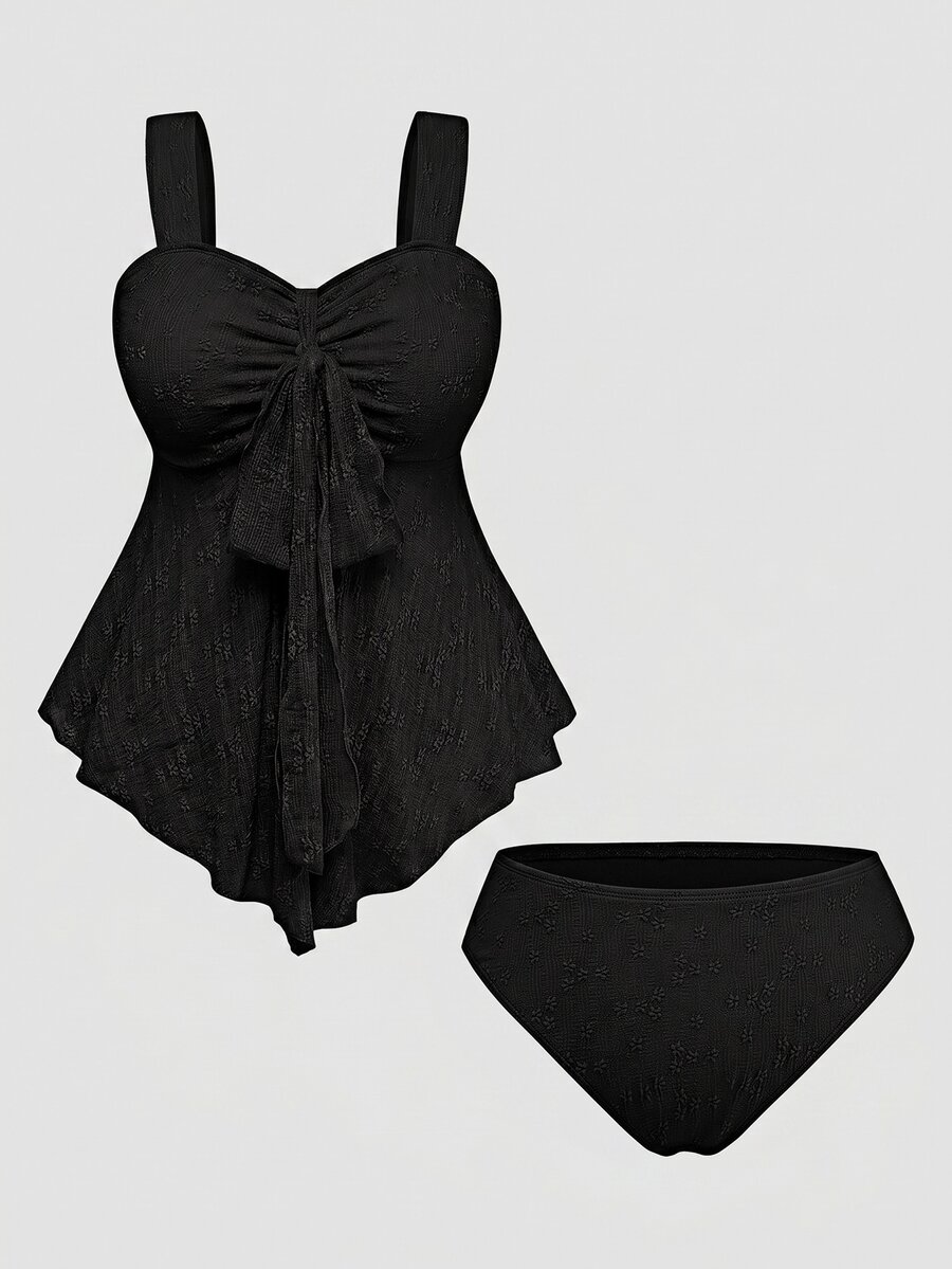 Sweetra Summer Sweet Cute Romantic Lace Vacation Beach Seaside Women Plus Size Tank Bikini Romantic Vacation Swimsuit - Black - View 1