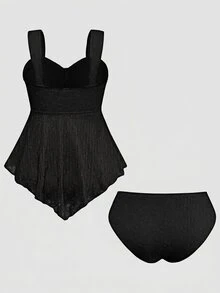 Sweetra Summer Sweet Cute Romantic Lace Vacation Beach Seaside Women Plus Size Tank Bikini Romantic Vacation Swimsuit - Black - View 2
