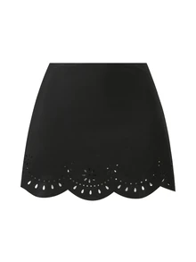 Swim Oasis Solid Color Hollow-Cut Spaghetti Strap Women's One-Piece Hollow Petal Hem Skirt High-End Set - Black - View 8