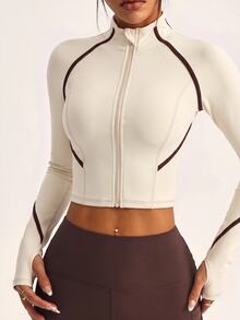 Dewbera Dewbera Women's Colorblock Raglan Long Sleeve Zip-Up Sports Jacket - Multicolor - View 3