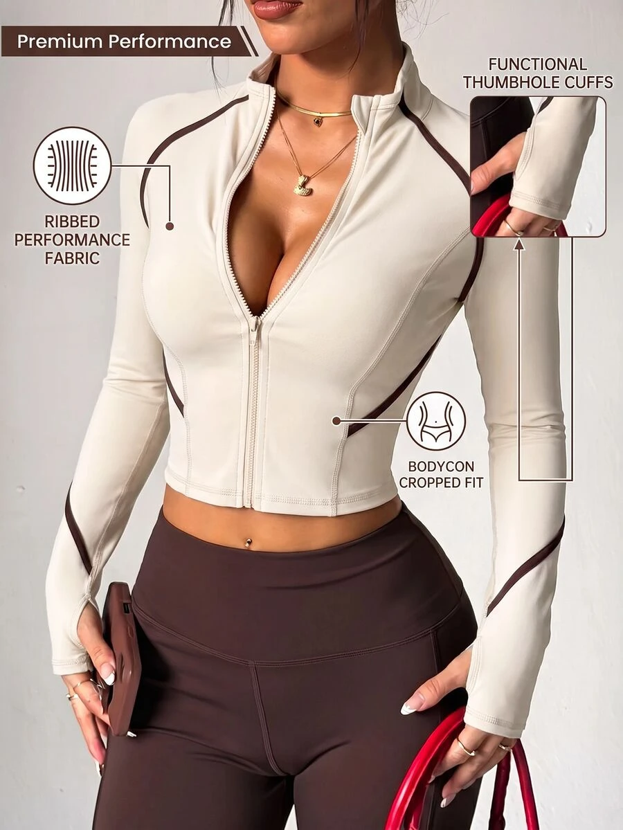 Dewbera Dewbera Women's Colorblock Raglan Long Sleeve Zip-Up Sports Jacket - Multicolor - View 1