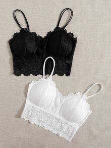 Divavoom 2 Paquetes de Conjunto de Sujetador de Encaje Floral Lencería - Blanco y Negro - Ver 3