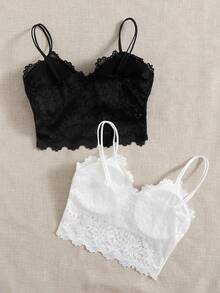 Divavoom 2 Paquetes de Conjunto de Sujetador de Encaje Floral Lencería - Blanco y Negro - Ver 2
