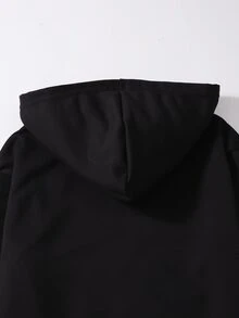 SHEIN 3件組女孩青少年套裝，白色連帽長袖拉鍊運動衫配蝴蝶結印花，休閒背心與鬆緊腰直筒長褲，秋季休閒穿搭 - 黑色 - 查看 8