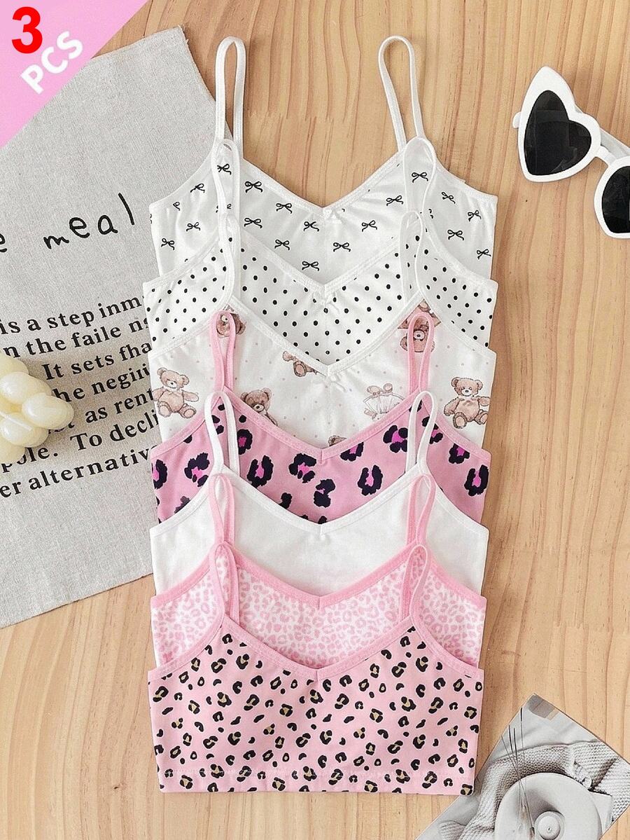 SHEIN 青少年女孩內衣與胸罩 買1送2，3件組，簡約基本款V領加墊 - 白色 - 查看 1