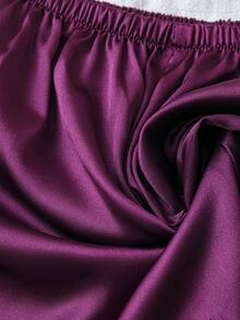 SilkySpell 4pcs Lace Patchwork Faux Silk Camisole Top , Shorts, Long Pants, Belted Robe Pajama Set, Fall Winter Clothes - Purple - View 3