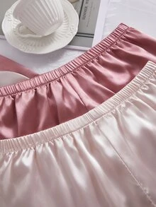 SilkySpell 2 Conjuntos de Pijama con Top Tipo Camiseta y Pantalón Corto de unicolor Tipo Seda con Diseño de Espalda Abierta Grande - Multicolor - Ver 6
