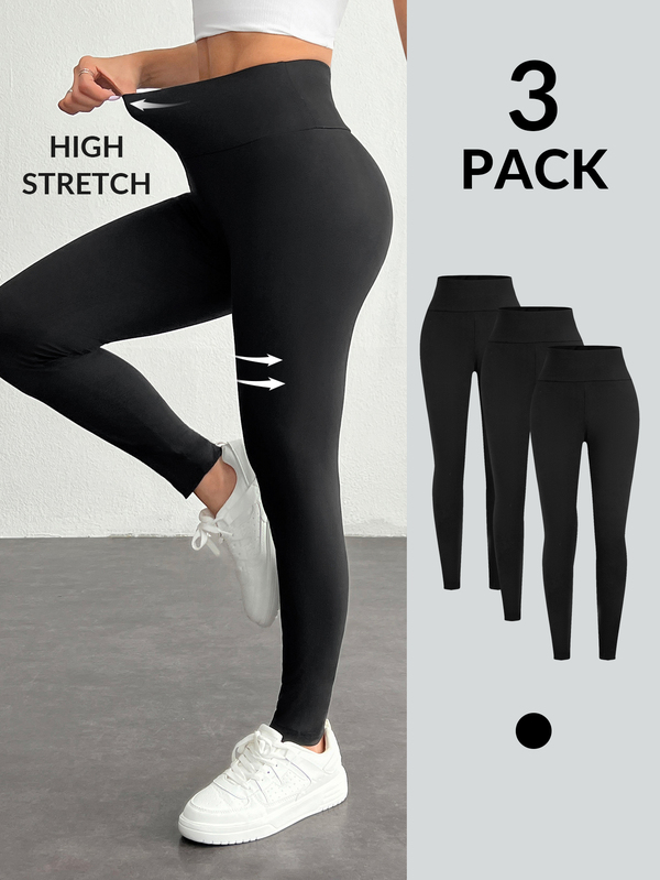 SHEIN PETITE 3 Packs Women's Leggings, Comfortable And Smooth For Yoga, Fitness And Cycling, And Everyday Wear ,Petite Women