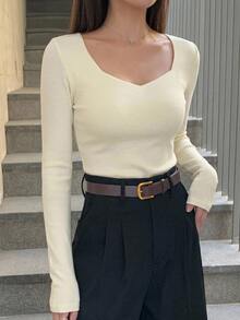 DAZY Women's Solid Color Slim Fit Versatile Daily Long Sleeve T-Shirt Fall - Yellow - View 5