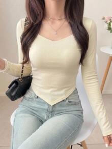 DAZY Women's Solid Color Slim Fit Versatile Daily Long Sleeve T-Shirt Fall - Yellow - View 4