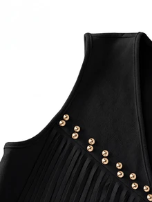 Yalmera Women's Suede Fringe Rivet Decor Boho Casual Jacket, Versatile For Daily, Vacation, Business, Beige, Sleeveless, Early Spring/Spring & Summer - Black - View 5
