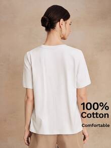 Anewsta Essential Anewsta Women's Casual All-Match Solid Color Short Sleeve T-Shirt, Minimalist Versatile Top - White - View 3