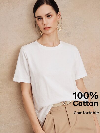 Anewsta Essential Camiseta de manga corta de unicolor casual y versátil para mujer Anewsta, top minimalista